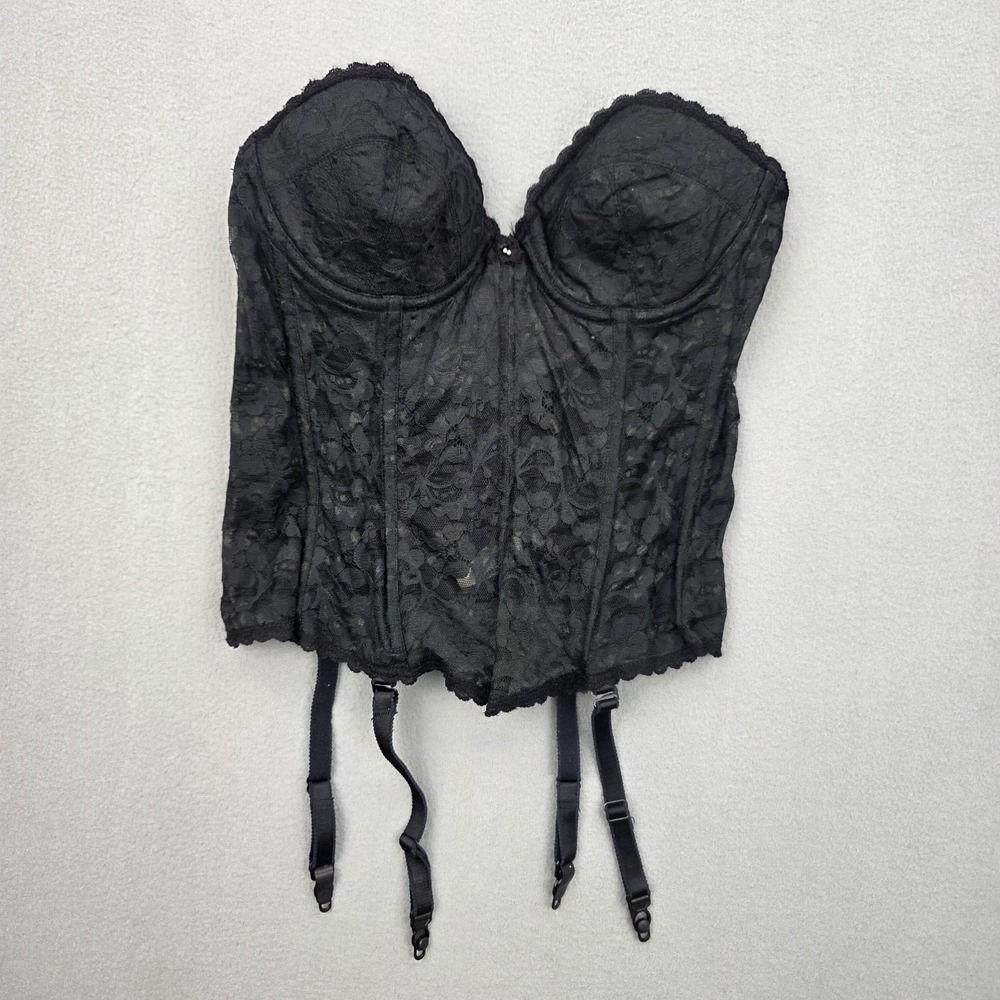 Fredericks Of Hollywood Corset Size 36B Black Lace Bustier Garter Vintage 90s